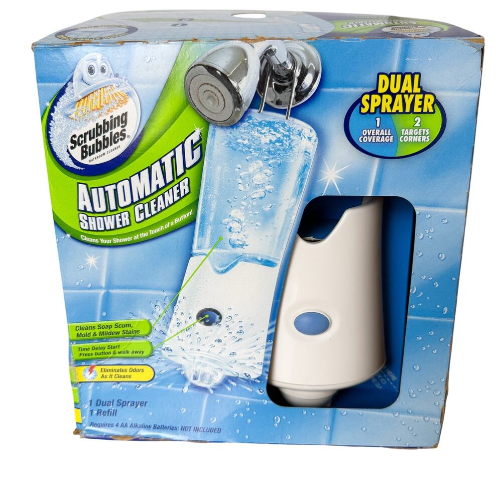 NEW Scrubbing Bubbles Automatic Shower Cleaner One Button Dual Spray Damaged Box